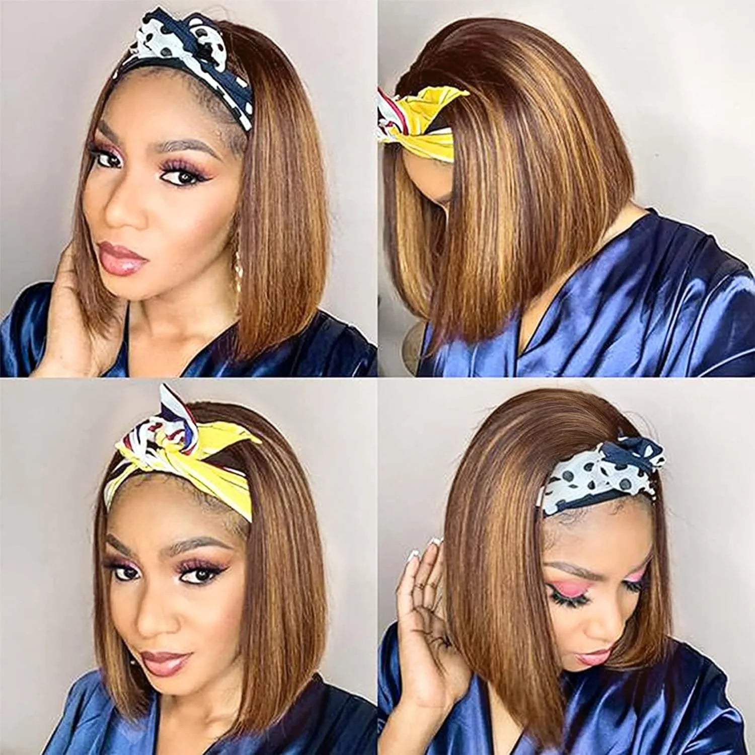 Headband Wig Human Hair Mixed Blonde and Brown