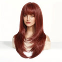 Heat-resistant red wig with smooth straight texture