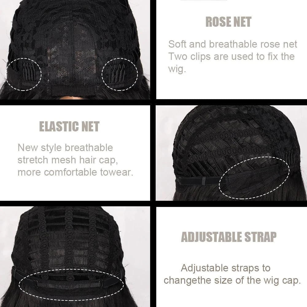 Heat-resistant synthetic black wig – close-up of lace front