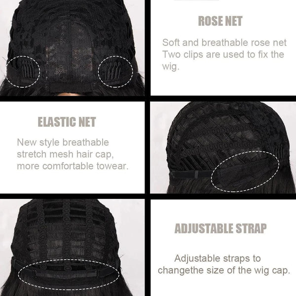 Heat-resistant synthetic black wig – close-up of lace front