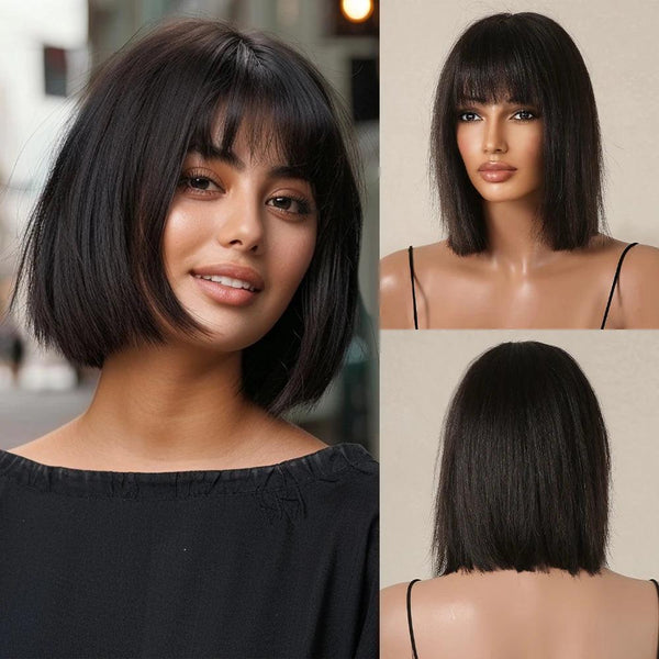 High-quality black wig with soft natural texture and adjustable cap