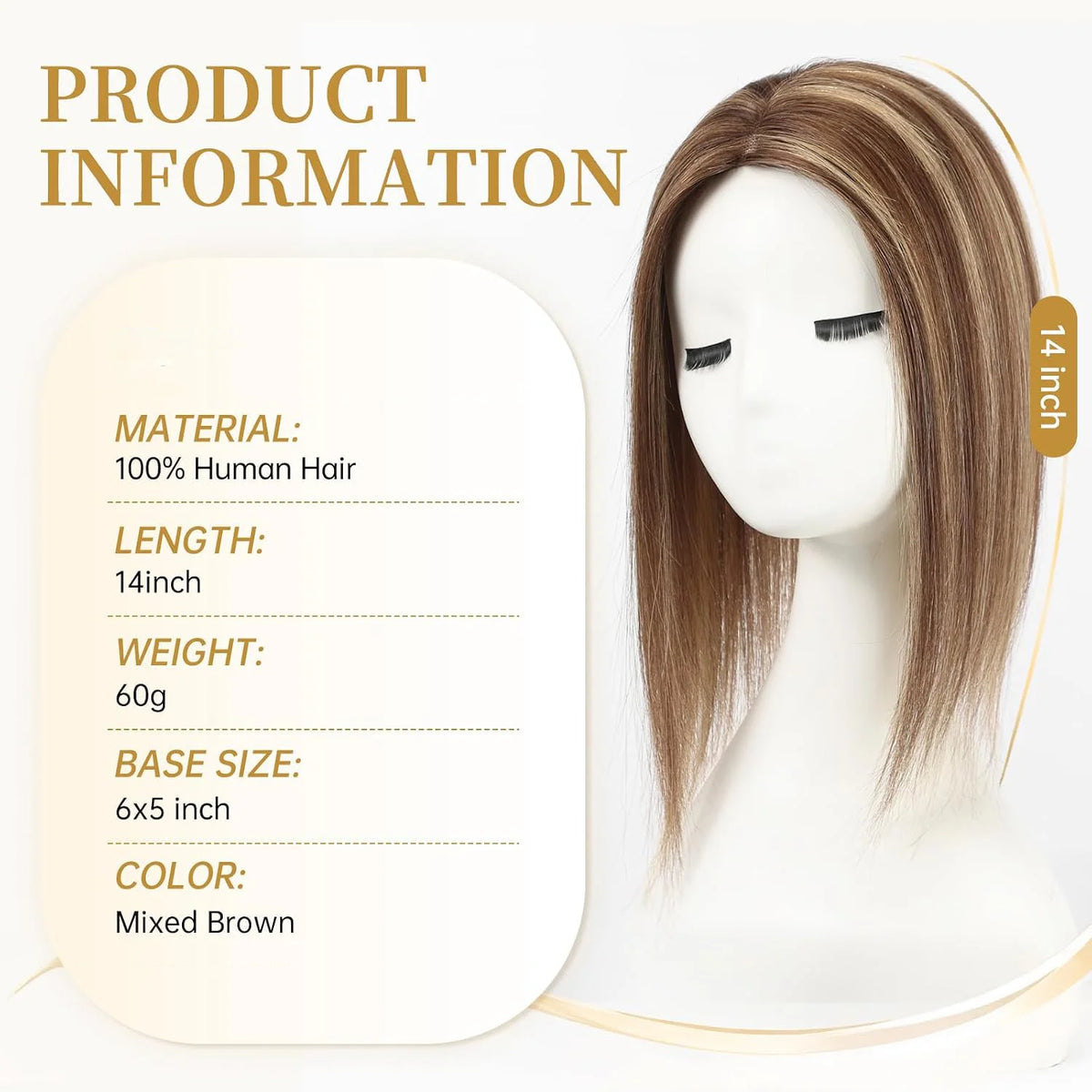 Highlighted Brown Hair Topper Product Information