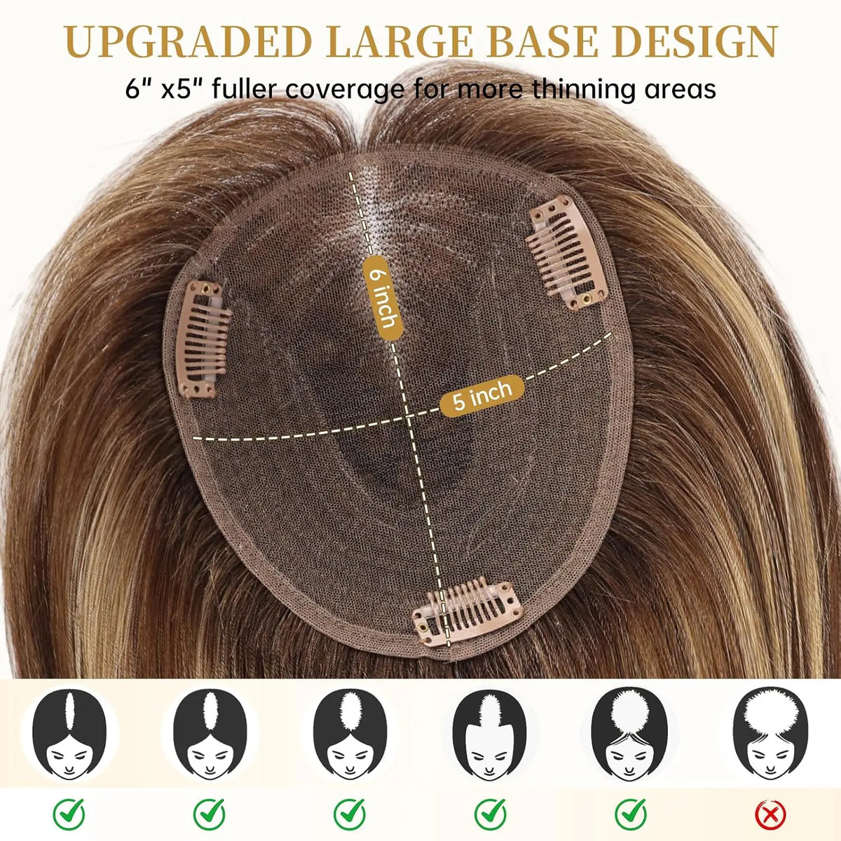 Highlighted Brown Hair Topper with a Large Base