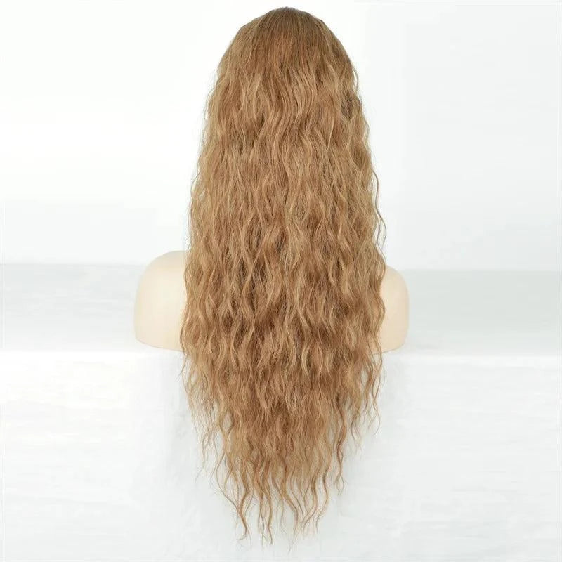 Honey Blonde Ponytail Extension on a mannequin head against a white background