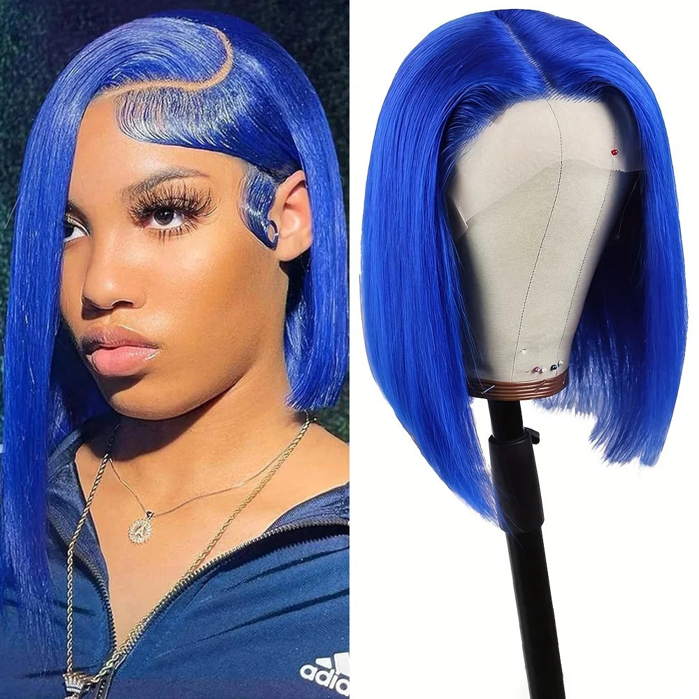 Human Hair Blue Wig