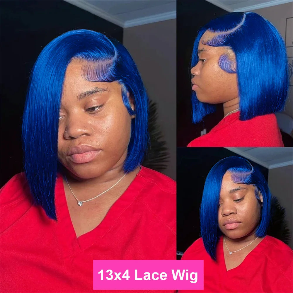 Human Hair Blue Wig 13x4" HD Lace