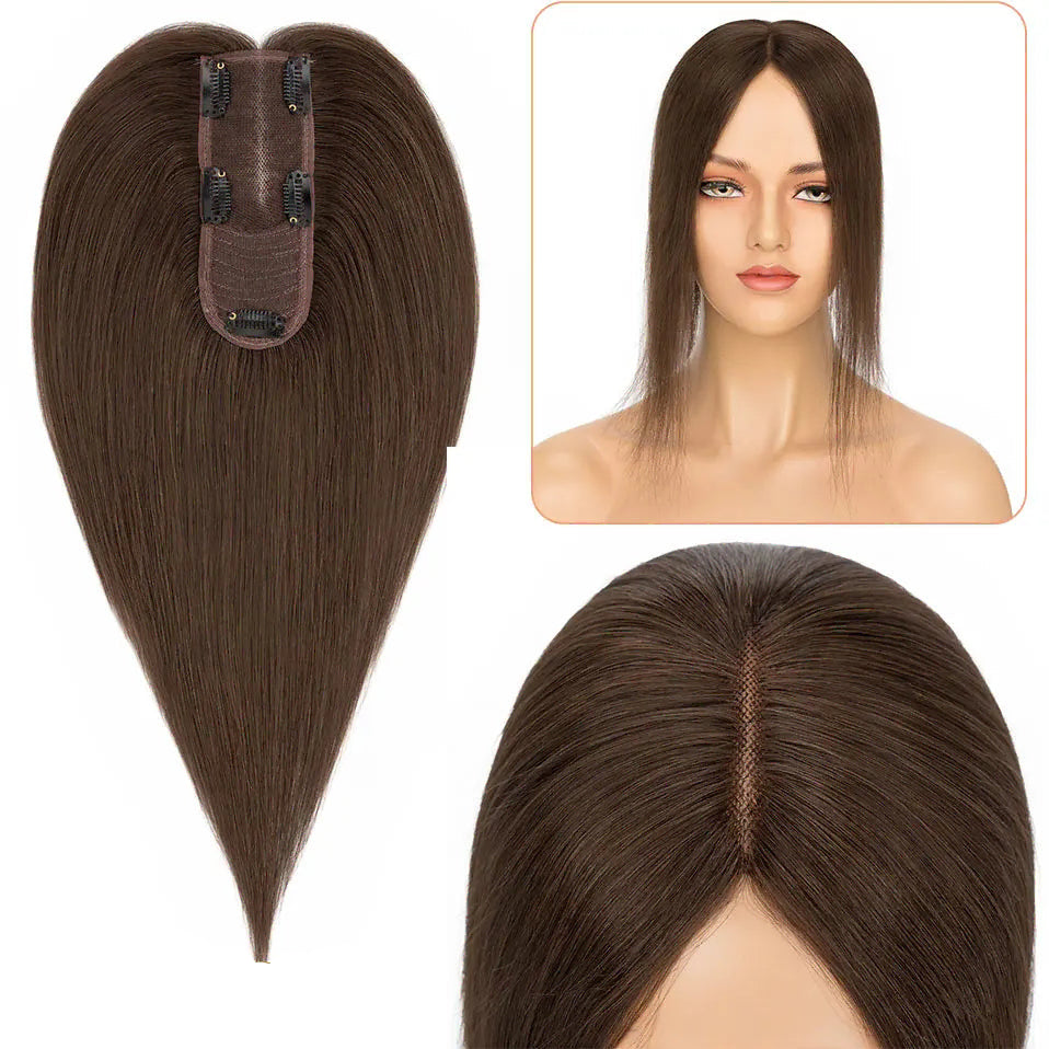 Human Hair Toppers Dark Brown