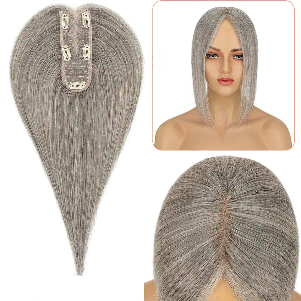 Human Hair Toppers Mixed Silver Grey