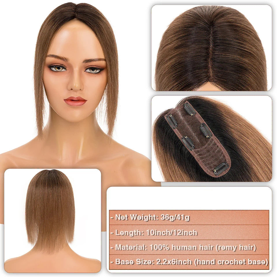 Human Hair Toppers Ombre Brown