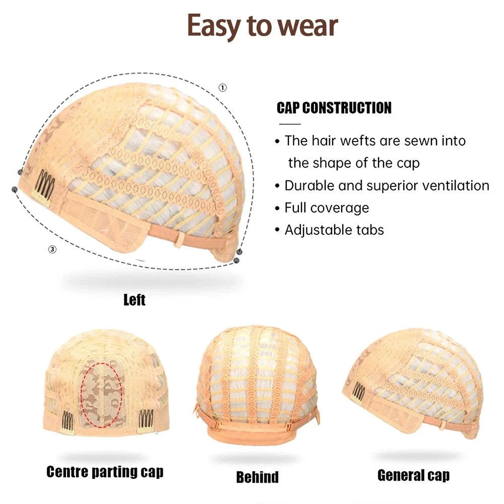 Illustration of a cap with text detailing its construction and features on a white background.