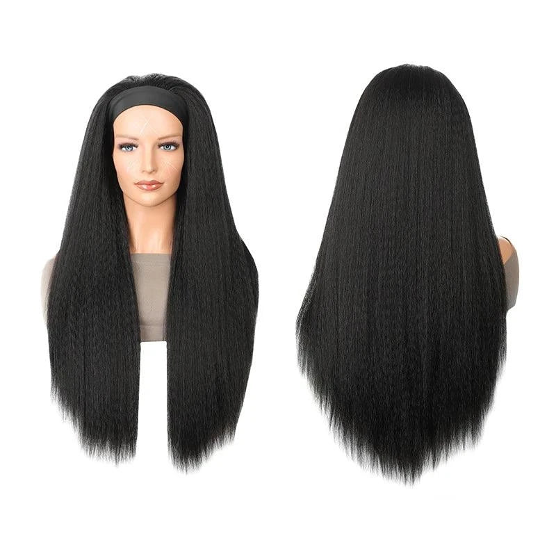 Long Black Kinky Straight Synthetic Wig