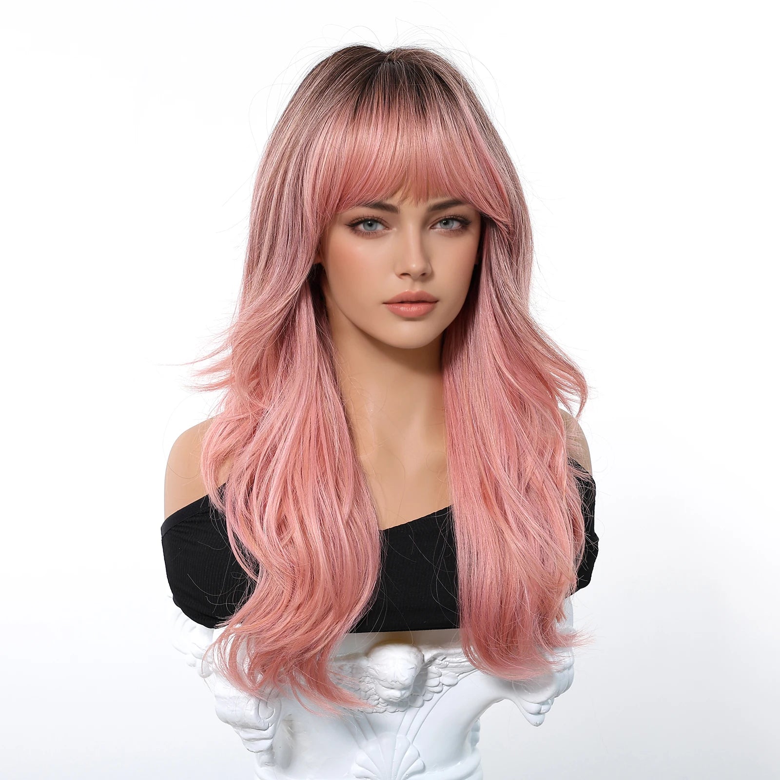 Long Pink Wavy Wig Stylonic