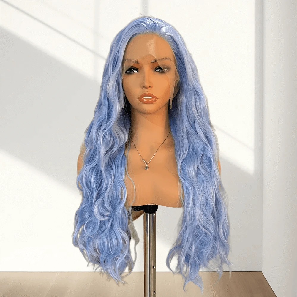 Long Wavy Blue Lace Front Wig