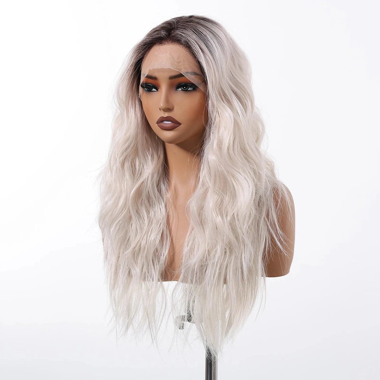Long Wavy White Lace Front Wig