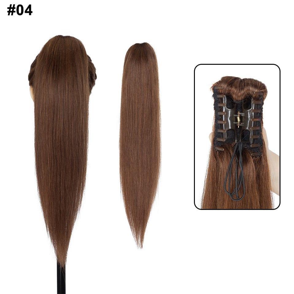 Brown Long human ponytail extension for added length and volume