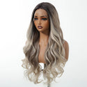 Mannequin head with a gray to blonde ombre wig on a white background