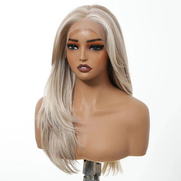 Mannequin head with a blonde wig on a white background