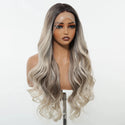 Mannequin head with ash blonde ombre wig on a white background