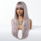 Mannequin head with light purple wig with bangs on a white background