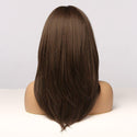 Mannequin head with long brown hair wig on a white background