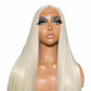 Mannequin head with long white wig on a white background