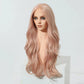 Mannequin head with pink lace wig on a white background