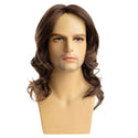 Men’s Brown Wig displayed on wig stand – breathable cap construction