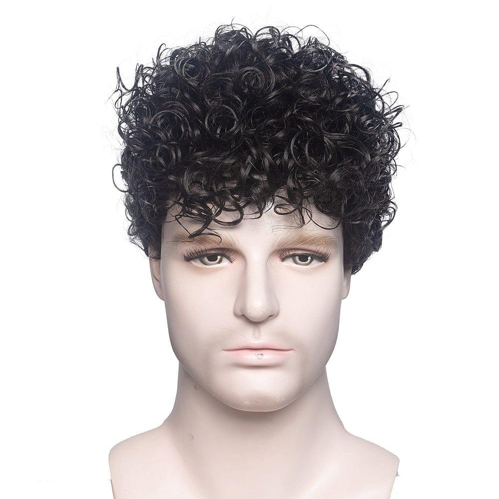 Mens Curly Black Wig