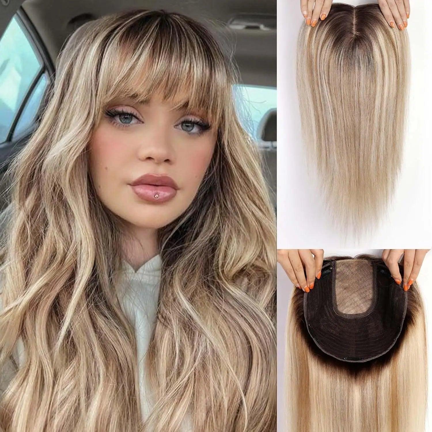 Mixed Blonde - Clip-In Wiglet for Thinning Hair – Top View with Scalp Base