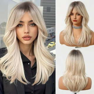 Model Wearing Blonde Wig with Full Fringe – Editorial Look
