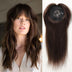 Front view of 14-inch Remy human hair topper in natural dark brown with a fringe