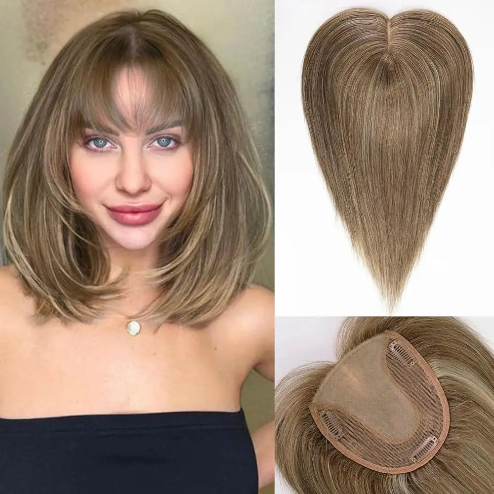 Natural Light Brown Human Hair Topper