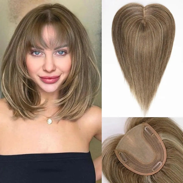 Natural Light Brown Human Hair Topper