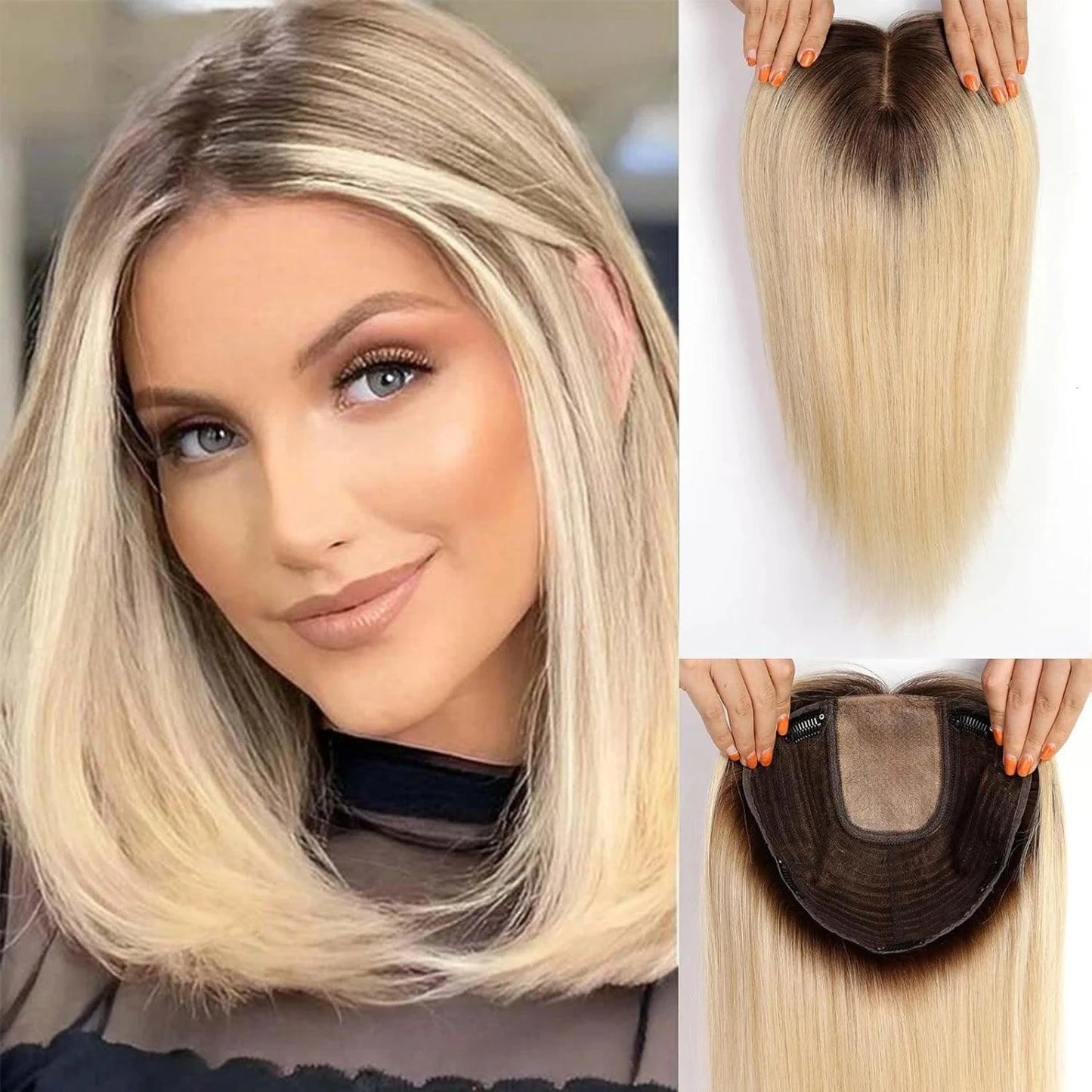 Ombre Blonde Clip-In Wiglet for Thinning Hair – Top View with Scalp Base