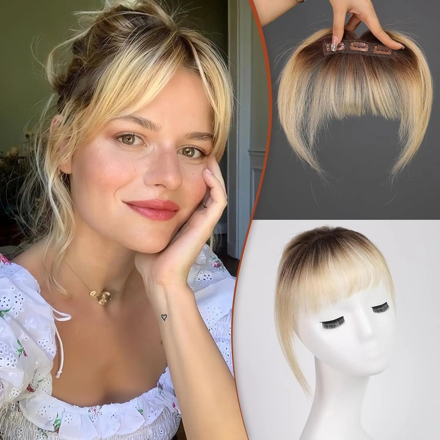 Ombre Blonde Clip On Bangs Human Hair