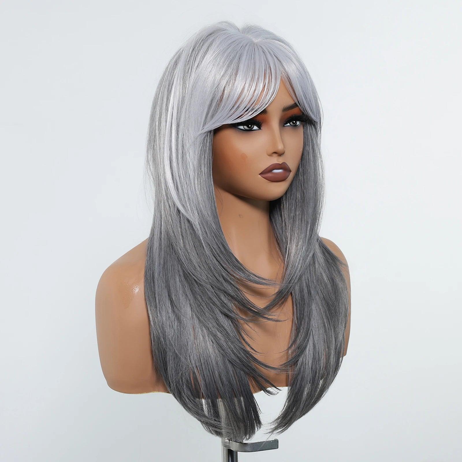 Ombre Silver Wig on a Mannequin Head