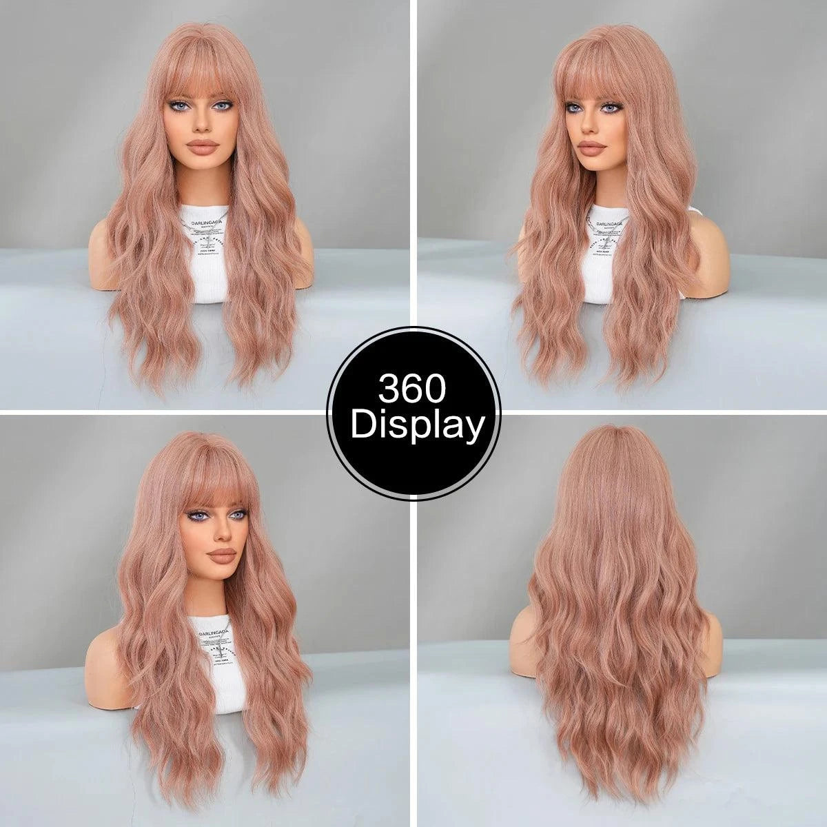 Peach Pink Wig with Bangs