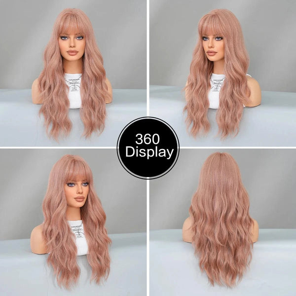 Peach Pink Wig with Bangs