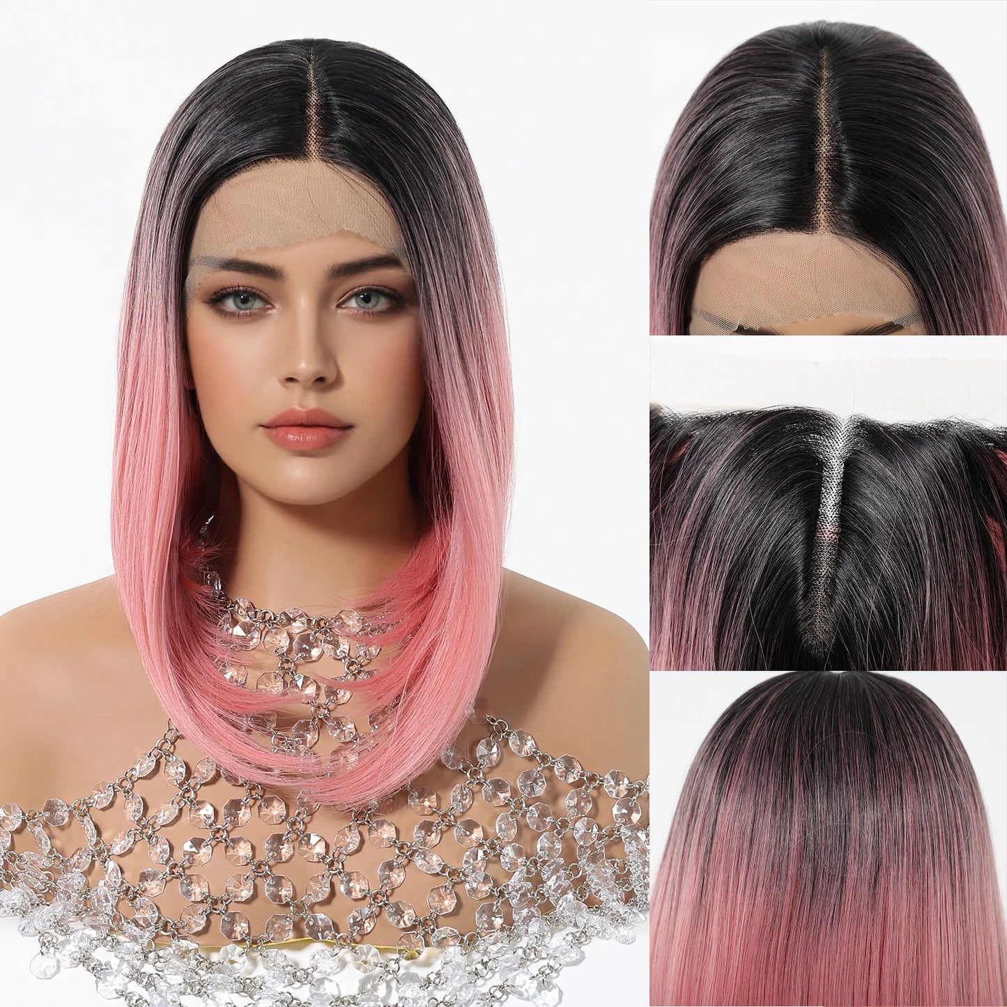 Pink Bob Wig Ombre Roots