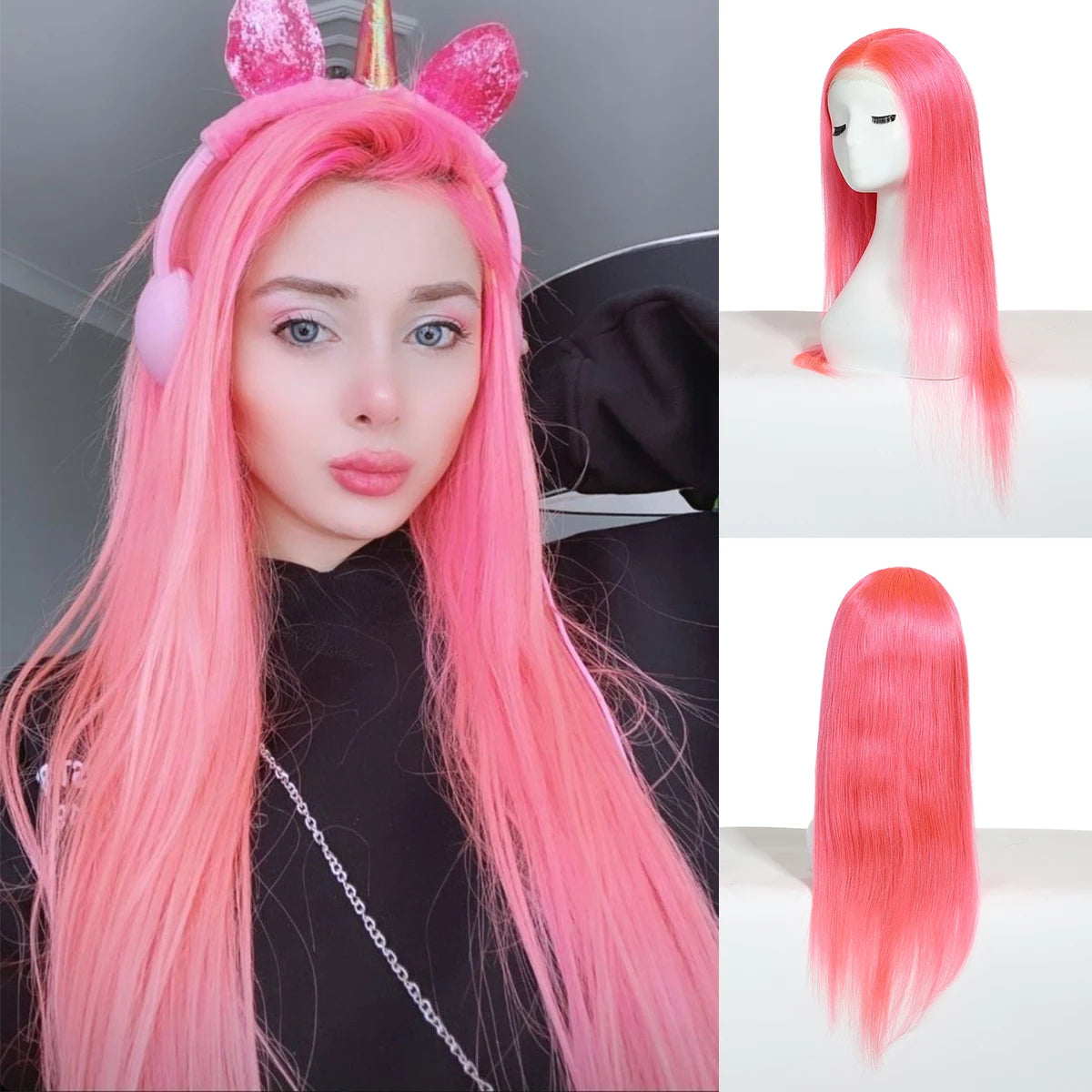 Pink Wig Real Hair