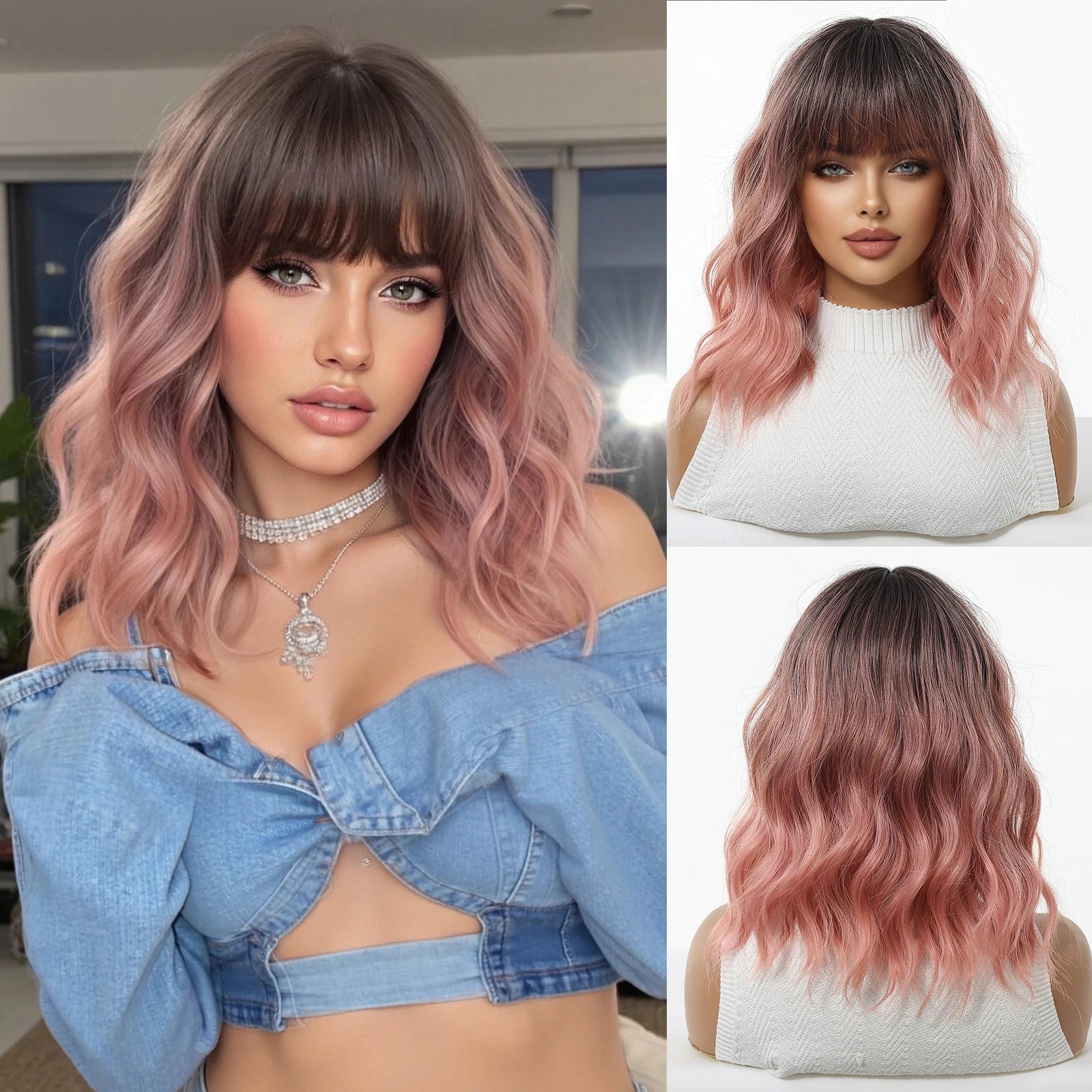 Pink Wig with Bangs