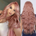 Pink Wigs UK styled in loose waves, shown from front and back views.