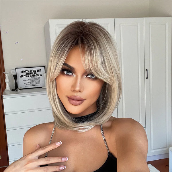 Platinum Blonde Bob Wig with Bangs