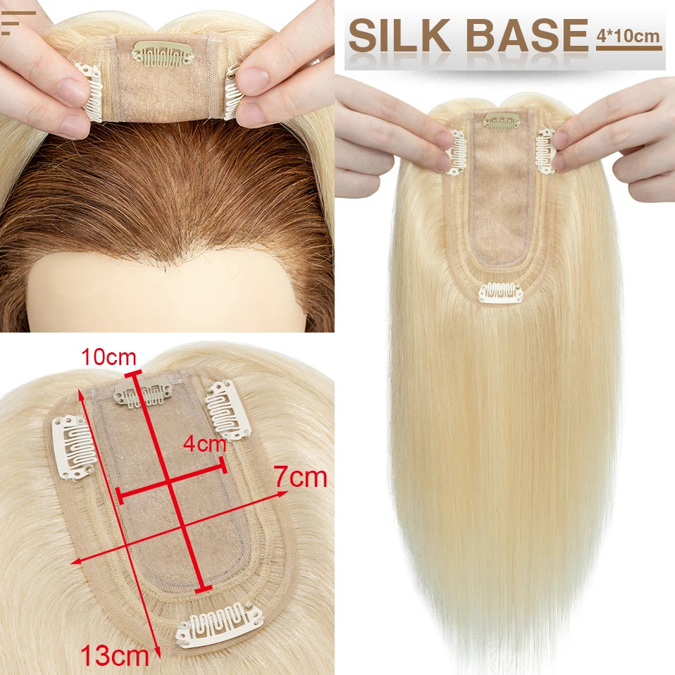 Platinum Blonde Human Hair Topper Silk Base