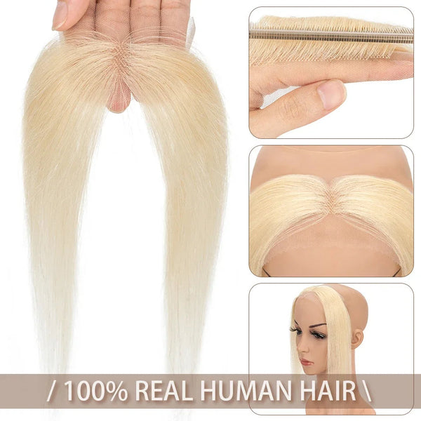 Platinum blonde hairline topper color #613, realistic lace base with 10-inch straight human hair