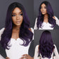 Purple lace front wig with straight synthetic hair, showcasing natural hairline and baby hairs