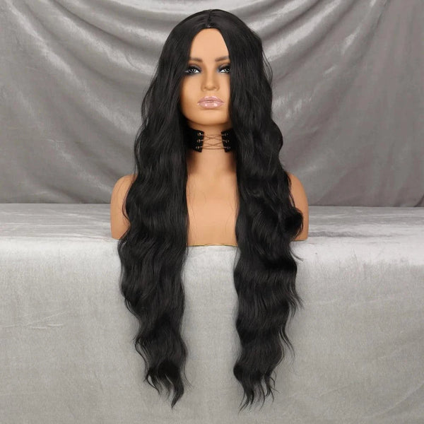 Realistic black wig with adjustable cap
