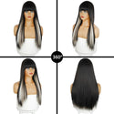 Realistic synthetic black and grey wig with adjustable cap
