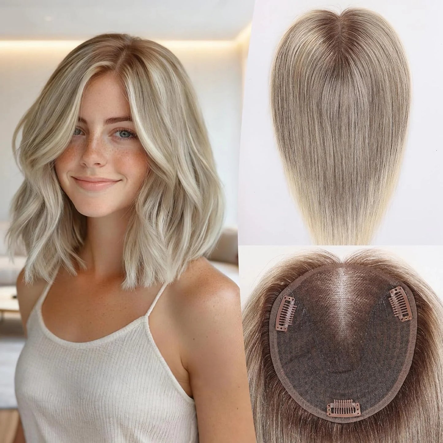 Rooted Ash Blonde Clip In Hair Pieces for Women
