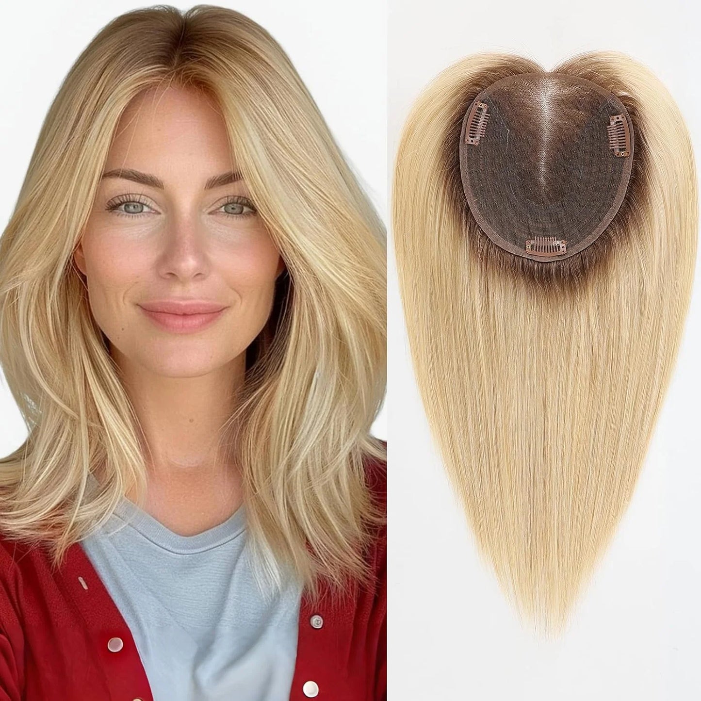 Rooted Golden Blonde Clip In Hair Pieces for Women